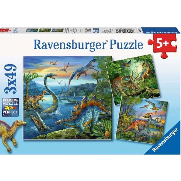 New sealed Ravensburger-3x49 Piece Puzzle Dinosaur Facination - Picture 1 of 16